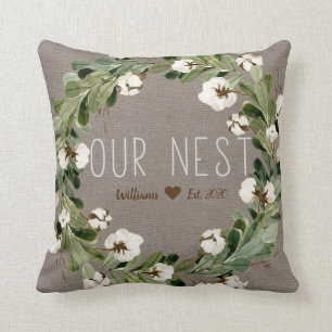 Coussin Notre guirlande personnalisée naturelle de coton