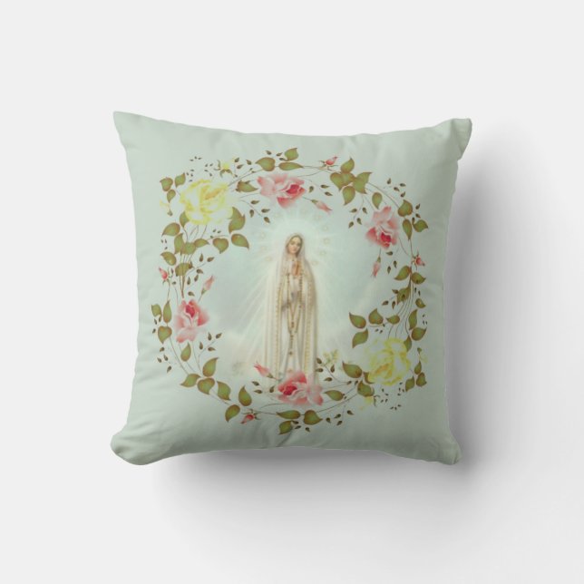 Coussin Notre Madame de guirlande florale de ressort rose (Recto)