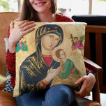 Coussin Notre Mère de l'aide perpétuelle Bienheureuse Vier<br><div class="desc">Avec une belle image traditionnelle catholique / byzantine de Notre Mère d'Aide Perpétuelle avec Jésus et les Archanges Célestes</div>