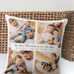 Coussin Notre Premier Noël Dans Notre Nouvelle Maison Mode<br><div class="desc">Design est composé de typographie chic moderne avec sans serif et serif police. Ajoutez des photos personnalisées de la famille,  de la nouvelle maison et de l'année.</div>