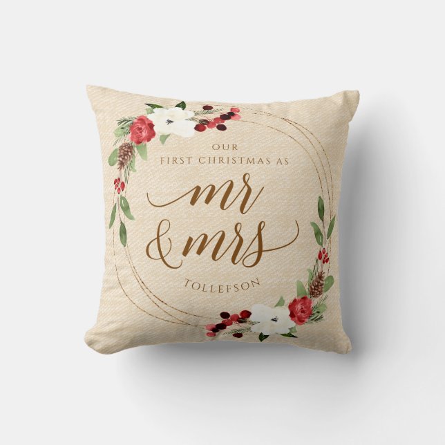 Coussin Notre Premier Noël de Jeunes Mariés Noël Hiver (Recto)