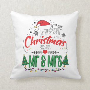 Coussin Notre premier Noël en tant que M. et Mme Matching