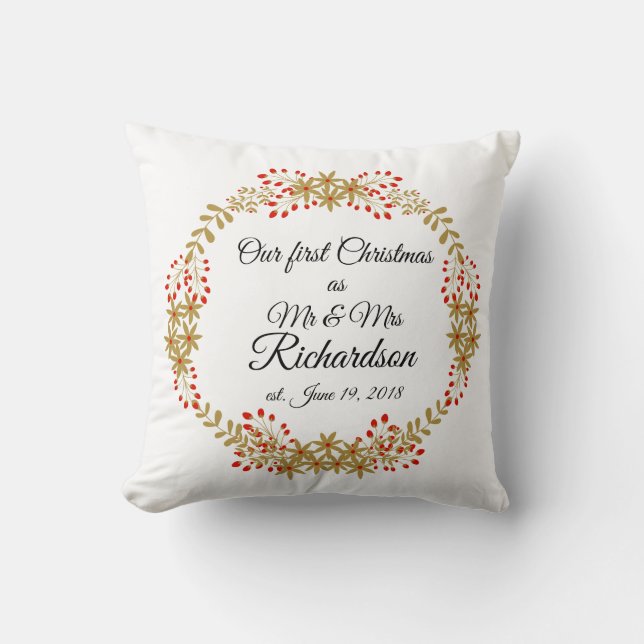 Coussin Notre premier Noël ensemble en tant que M. et Mme (Recto)