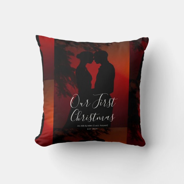 Coussin Notre premier Noël ensemble Ornement M. et Mme (Recto)