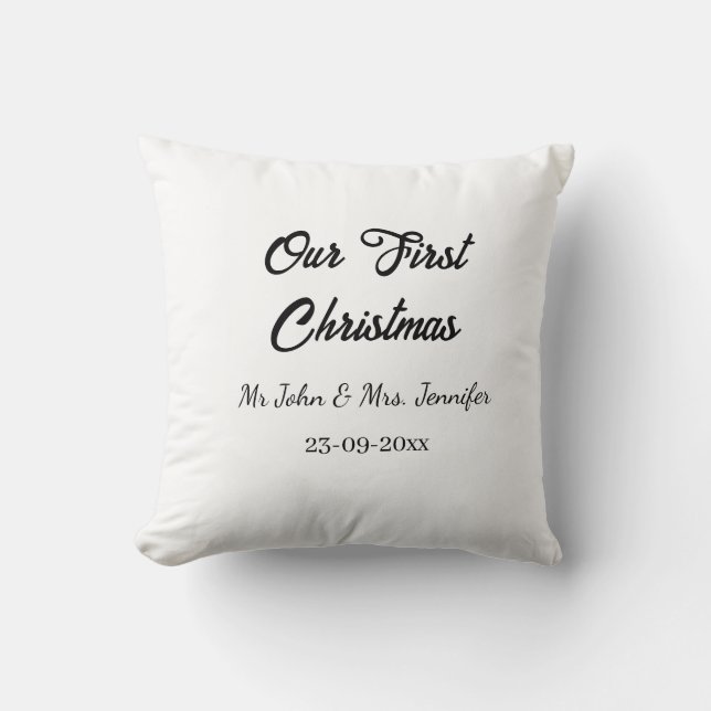 Coussin Notre premier Noël M et Mme nom date (Recto)