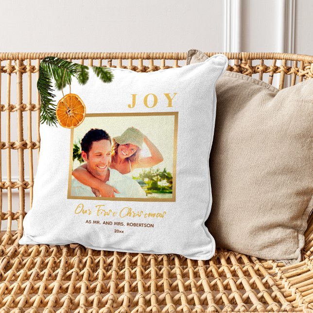Coussin Notre Premier Noël Nouvellement Mariés Citron Agru (Créateur téléchargé)