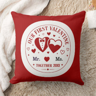 Coussin "Notre Premier Saint-Valentin" personnalisé M. et 