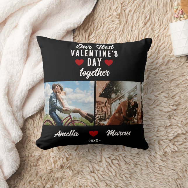 Coussin Notre première Saint Valentin Ensemble 2 Photos No (Couverture)