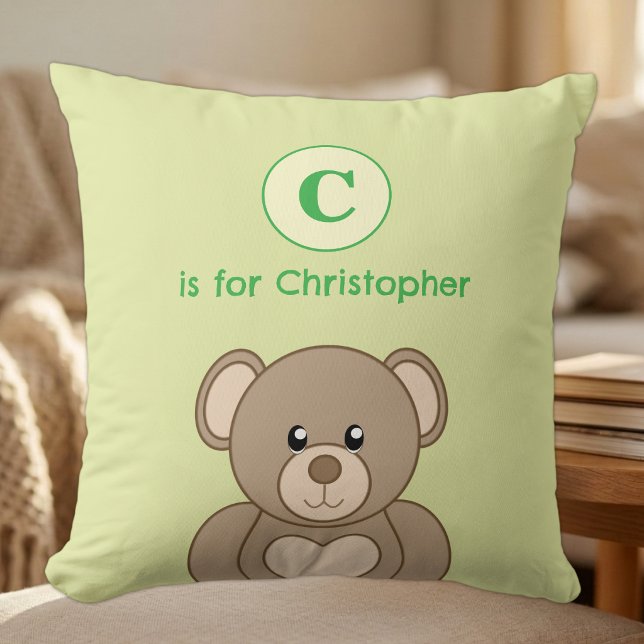 Coussin Noun ours en peluche initial enfants vert (Créateur téléchargé)