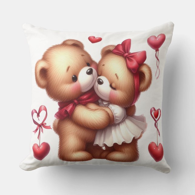 Coussin Nounours adorables en amour Cute Valentine's Day (Recto)