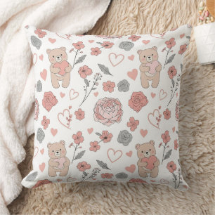 Coussin Nounours mignon tenant un cœur -- Nurserie pastel