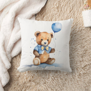 Coussin Nounours ours en peluche avec ballon bleu