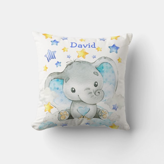 Coussin Nourrisson Nom du bébé Eléphant Cute (Recto)
