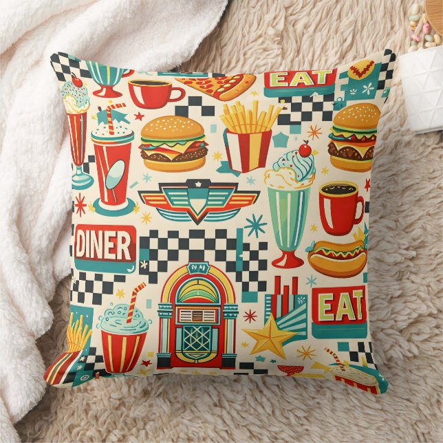 Coussin Nourriture de diner rétro des années 50 motif vint (Couverture)