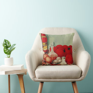 Coussin Nourriture italienne vintage Tomates Oignons Poivr