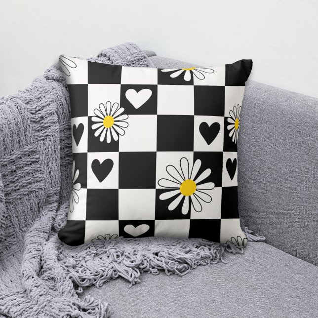 Coussin Nourriture noire blanche À damiers (Créateur téléchargé)
