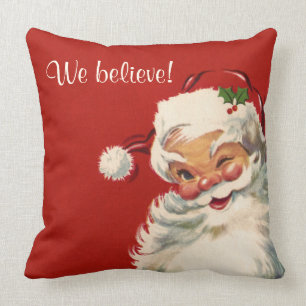 Coussin "Nous croyons" Jolly Vintage Père Noël