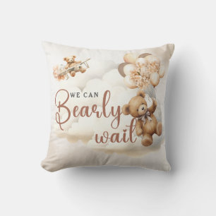 Coussin Nous pouvons à peine attendre Cub Brown Baby Showe