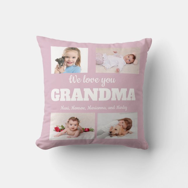Coussin Nous t'aimons Grand-mère 4 Photo Rose (Recto)
