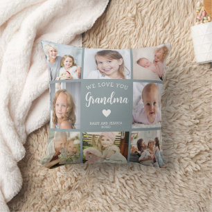 Coussin Nous t'aimons Grand-mère Photo Collage Bleu