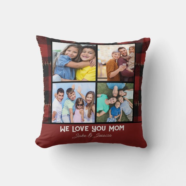Coussin Nous t'aimons Maman Collage photo moderne carreau  (Recto)