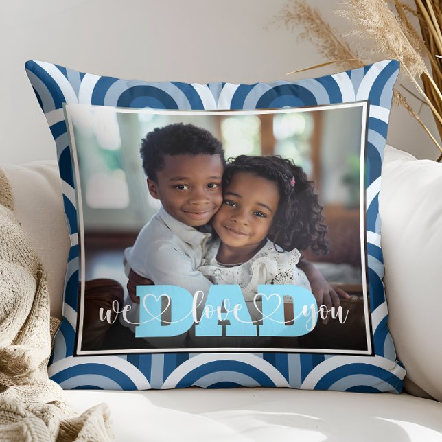 Coussin Nous t'aimons Papa Bleu Photo personnalisée (Créateur téléchargé)