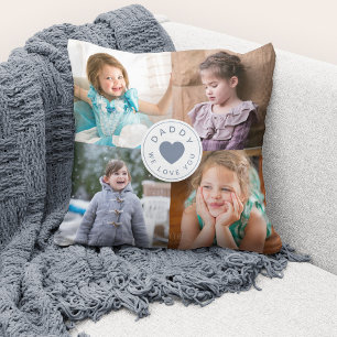 Coussin Nous t'aimons Papa Moderne Dusty Blue Heart 4 Phot