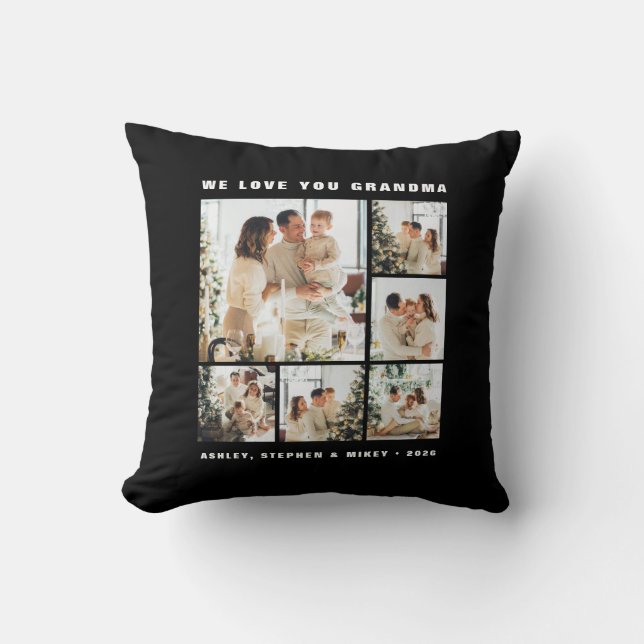 Coussin Nous vous aimons grand-mère Élégant Gras Noir 6 Ph (Recto)