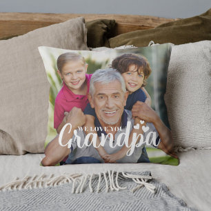 Coussin Nous vous aimons grand-père Photo Cœurs Script