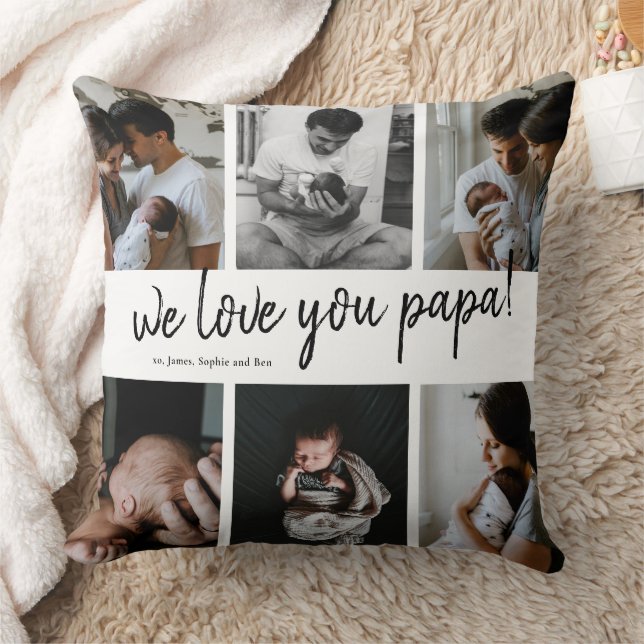 Coussin Nous vous aimons Papa Moderne 6 Photo Collage Père (Couverture)