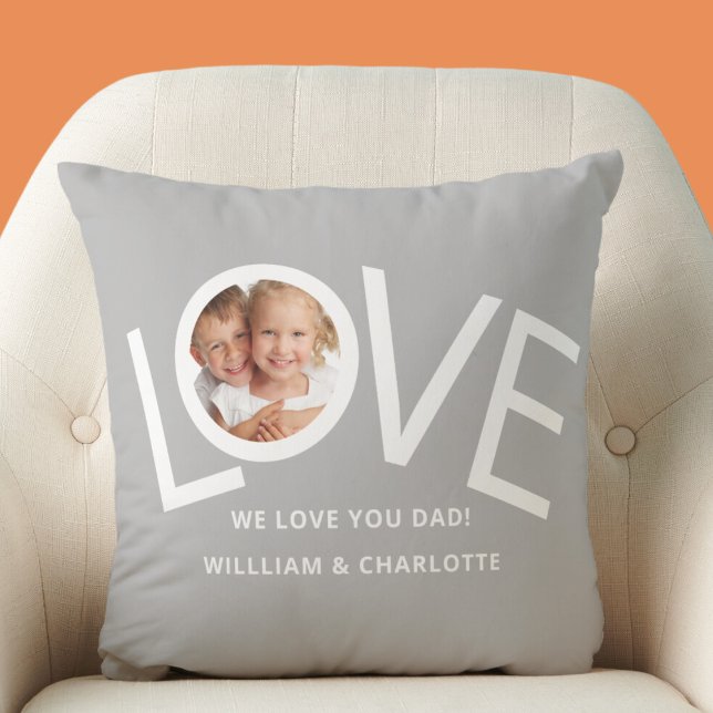 Coussin Nous vous aimons Papa Photo Gris (Créateur téléchargé)