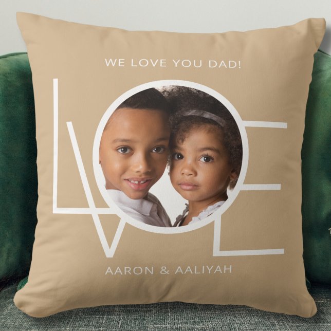 Coussin Nous Vous Aimons Papa Photo Personnalisée Tan (Créateur téléchargé)
