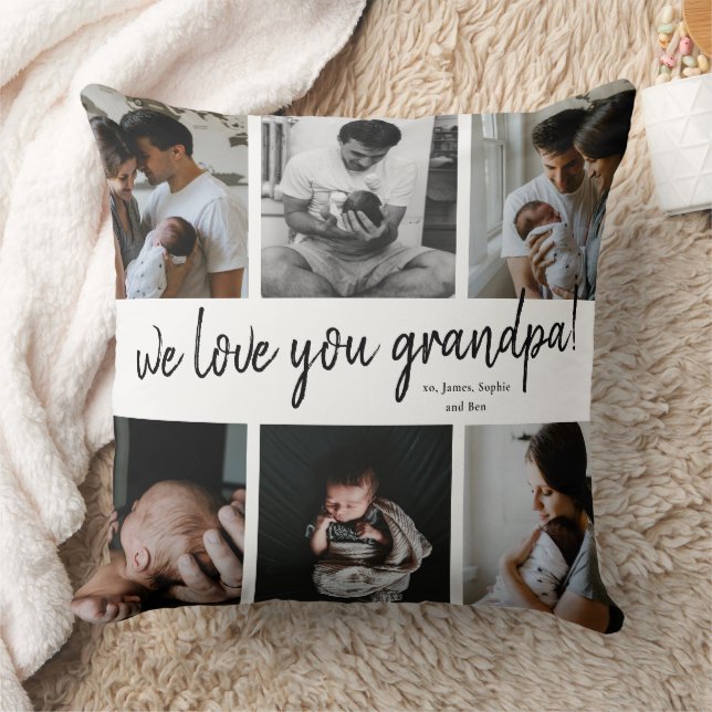 Coussin Nous Vous Aimons Papi Collage Moderne De 6 Photos  (Couverture)