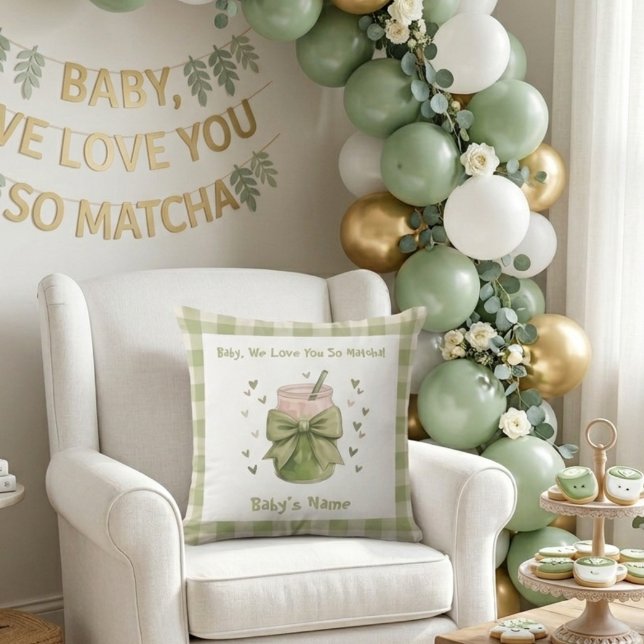 Coussin Nous Vous Aimons Tellement Matcha Nœud Gingham Cos (Créateur téléchargé)