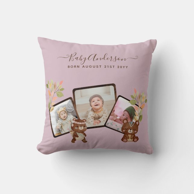 Coussin Nouveau cadeau photo bébé - mignon animaux en bois (Recto)