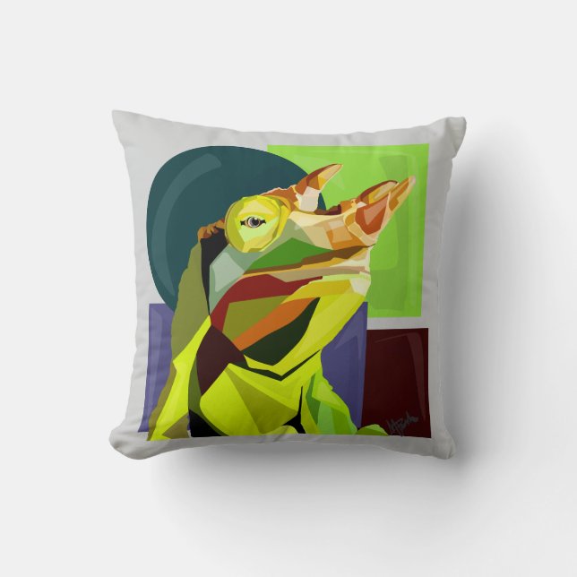 Coussin Nouveau Cham sur le bloc—Caméléon de Jackson  (Recto)