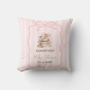 Coussin Nouveau chapitre Baby Shower ruban rose rayé