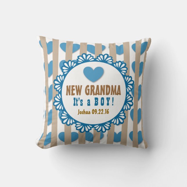 Coussin NOUVEAU GRANDMA avec Coeurs et rayures V03D (Recto)