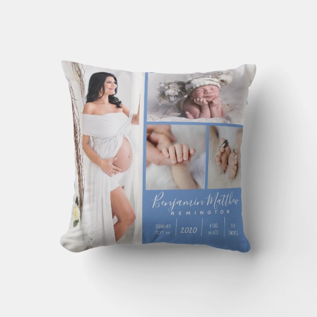Coussin Nouveau-né bébé garçon photo Keepsaké bleu (Recto)