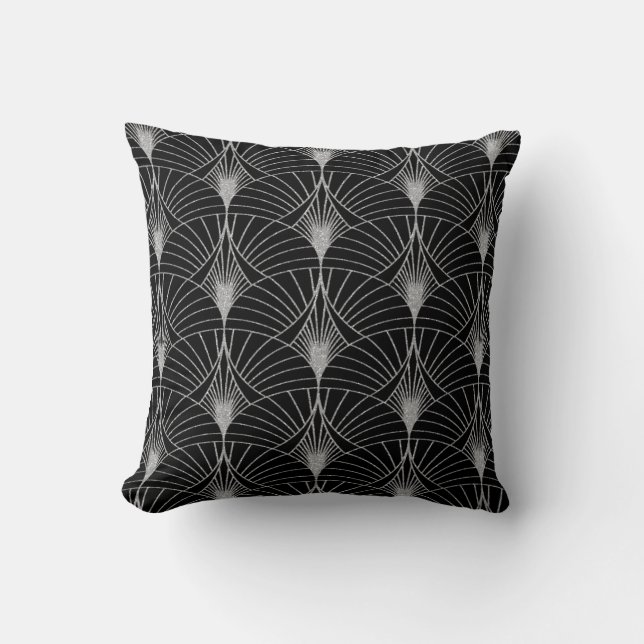 Coussin Nouveau style Art déco noir et argenté (Recto)