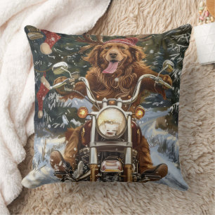 Coussin Nouvelle-Écosse Chien Conduisant Moto Noël