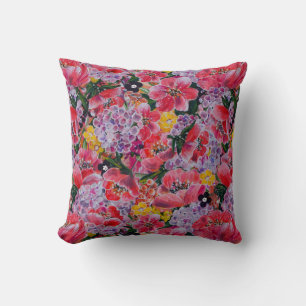 Coussin Nouvelle floraison printanière en rose et pourpre