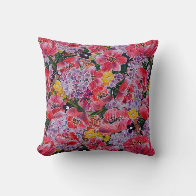 Coussin Nouvelle floraison printanière en rose et pourpre (Recto)