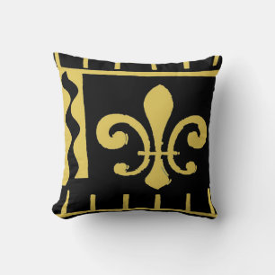 Coussin nouvelle Orléans fleur De Lis, noir et or