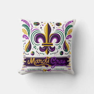 Coussin Nouvelle-Orléans Mardi Gras jaune violet vert