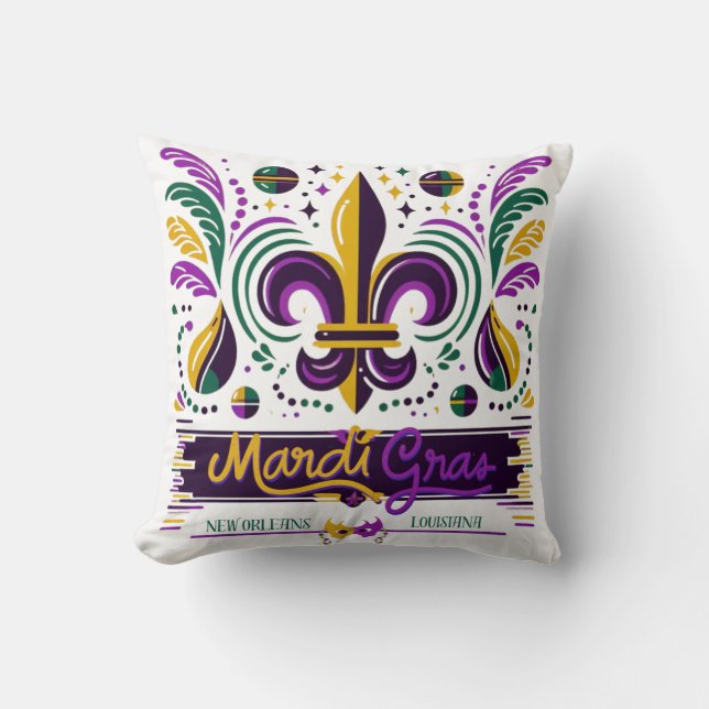 Coussin Nouvelle-Orléans Mardi Gras jaune violet vert (Recto)
