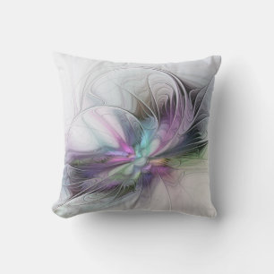 Coussin Nouvelle vie, art fantastique abstrait et coloré d