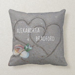 Coussin Nouvelles mariées personnalisées plage coeur cadea