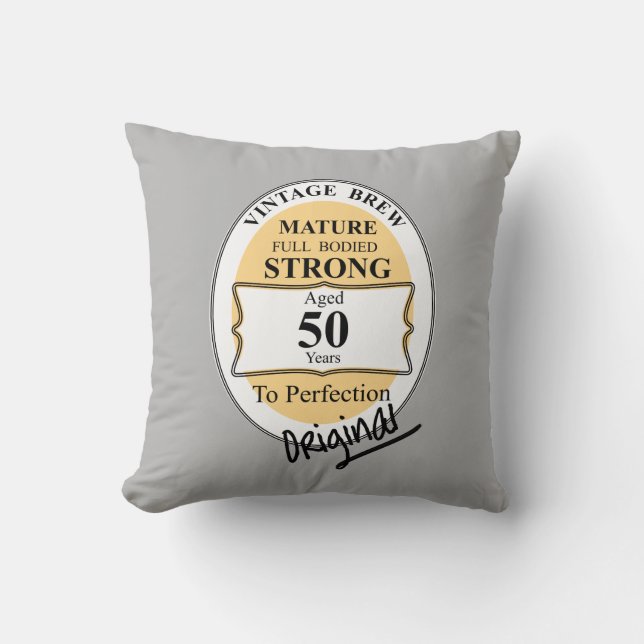 Coussin Novelty 50th Milestone Anniversaire Funny BeerLabe (Recto)