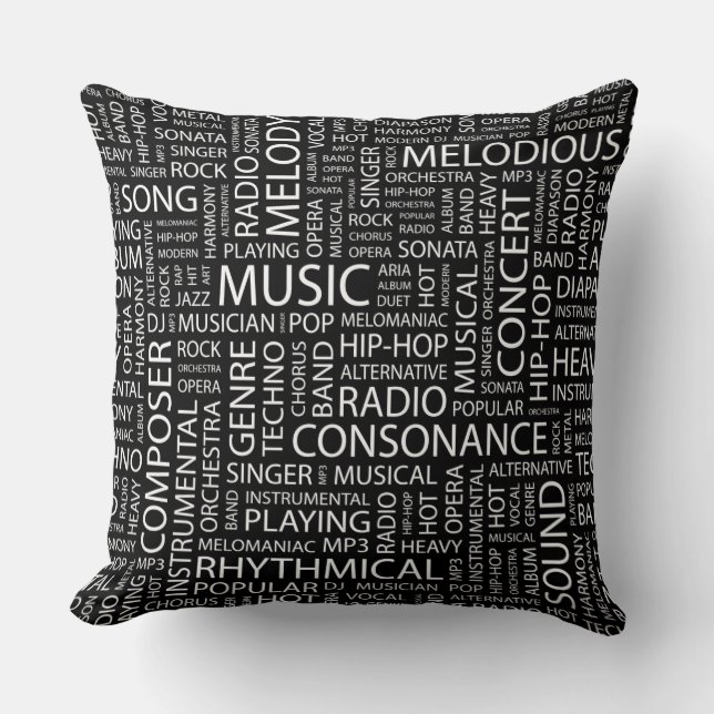 Coussin Nuage de mot de motif de MUSIQUE (Recto)